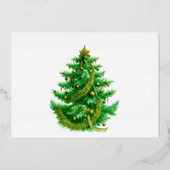 A Mandelbrot Christas Tree With Red & Green Bulbs Foil Holiday Card (Front)