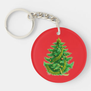 A Mandelbrot Christas Tree With Red & Green Bulbs Keychain