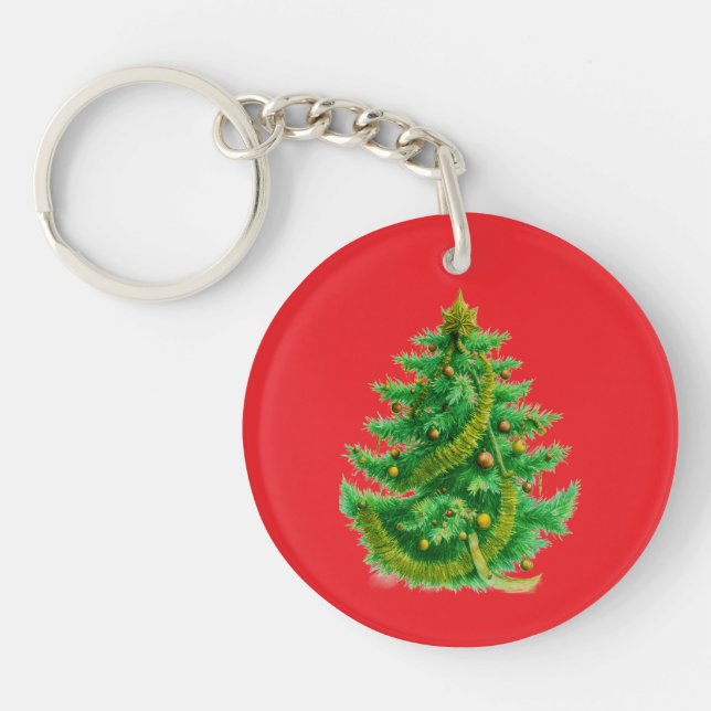 A Mandelbrot Christas Tree With Red & Green Bulbs Keychain (Front)