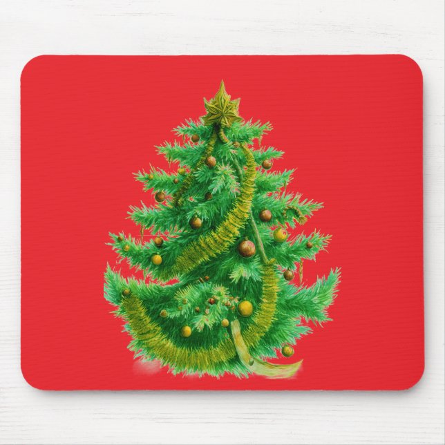 A Mandelbrot Christas Tree With Red & Green Bulbs Mouse Pad (Front)