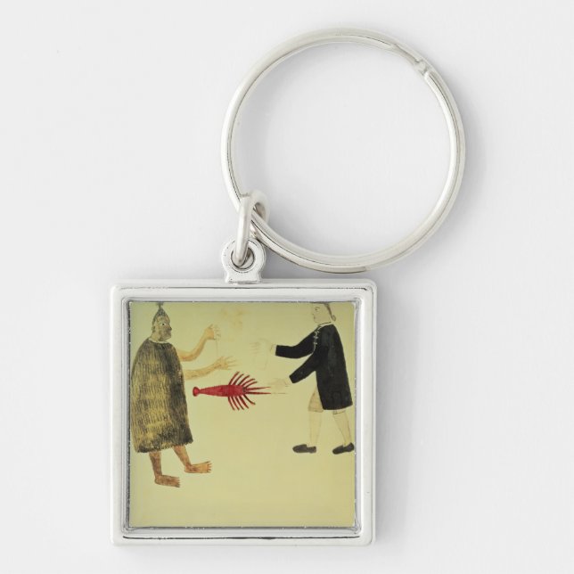 A Maori bartering a crayfish Keychain (Front)