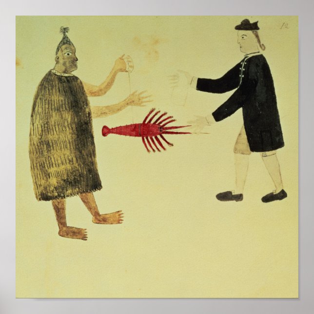 A Maori bartering a crayfish Poster (Front)
