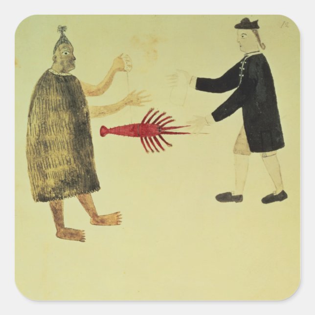 A Maori bartering a crayfish Square Sticker (Front)