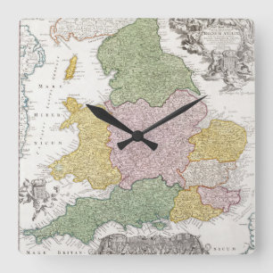 A Map of England 1760 Square Wall Clock