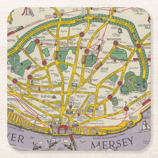 A Map of Merseyside, Liverpool Square Paper Coaster (Front)