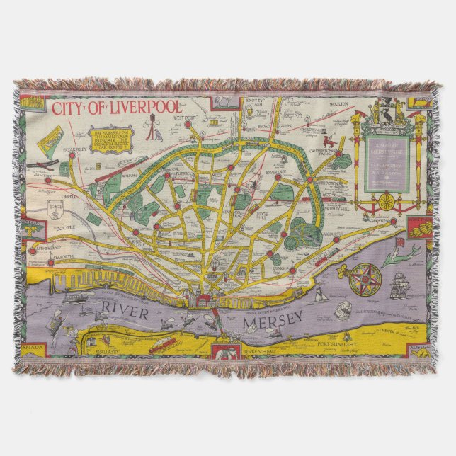 A Map of Merseyside, Liverpool Throw Blanket (Front)