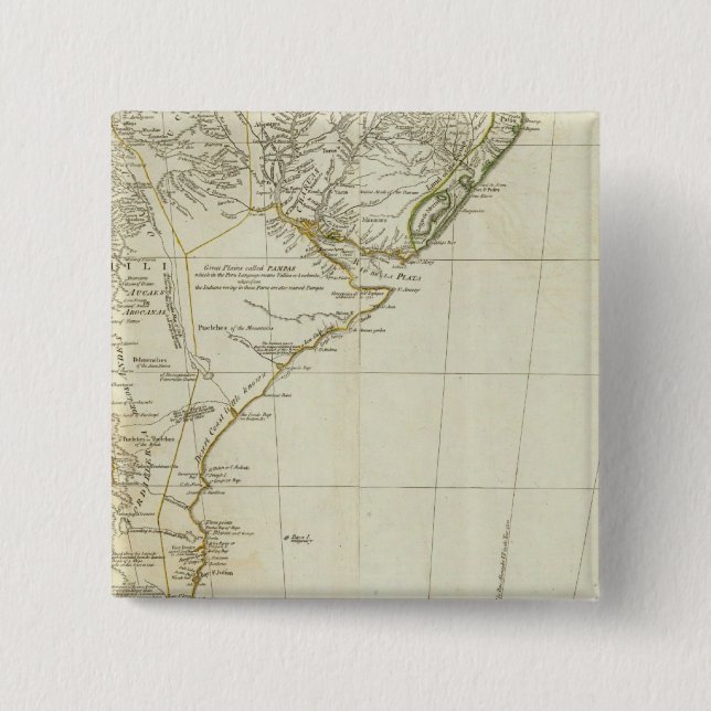 A map of South America southern section 2 Inch Square Button (Front)