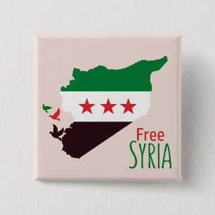 A map of Syria featuring the Revolution Flag 2 Inch Square Button