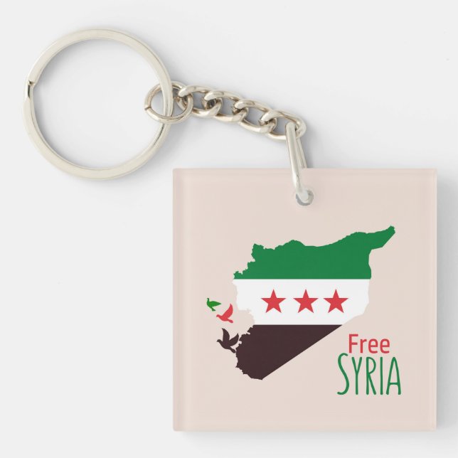 A map of Syria featuring the Revolution Flag Keychain (Front)