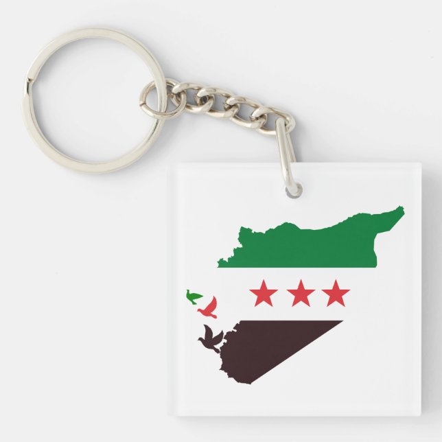 A map of Syria featuring the Revolution Flag Keychain (Front)
