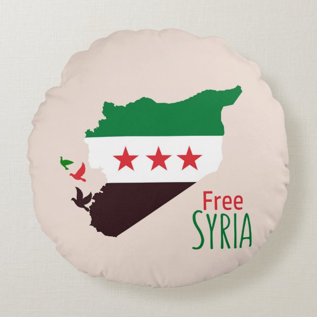 A map of Syria featuring the Revolution Flag Round Pillow (Front)