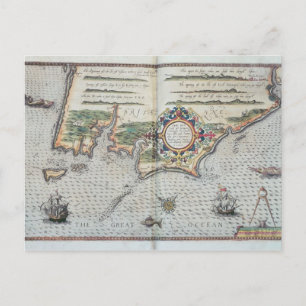 A Map of the coastline of Brittany, 1588 Postcard