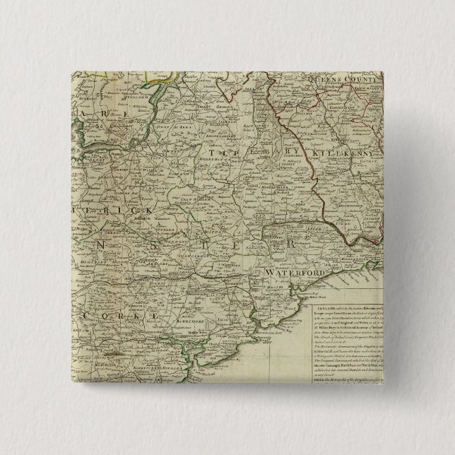 A map of the Kingdom of Ireland Southern section 2 Inch Square Button (Front)