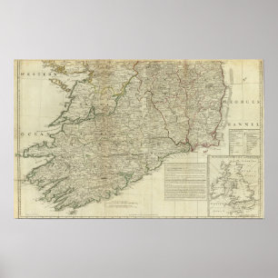 A map of the Kingdom of Ireland Southern section Poster