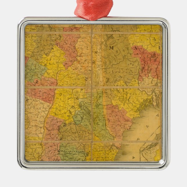 A Map of the New England States Metal Ornament (Front)