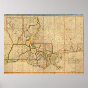 A Map of the State of Louisiana Poster