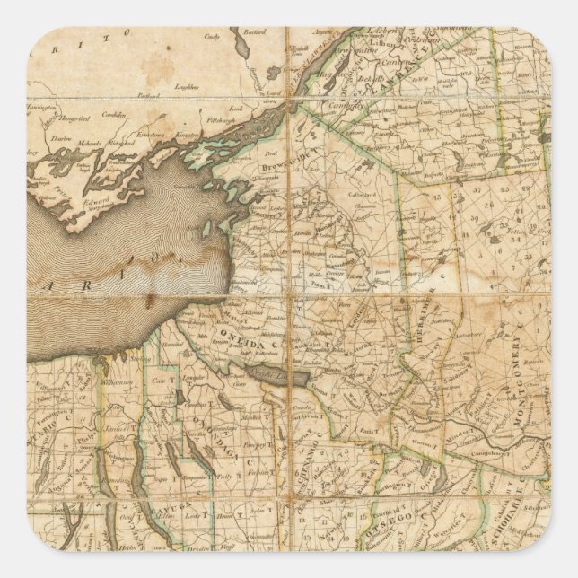 A Map of the State Of New York Square Sticker (Front)