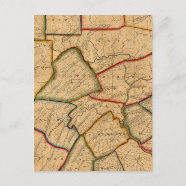 A Map Of The State Of Pennsylvania Postcard (Front)