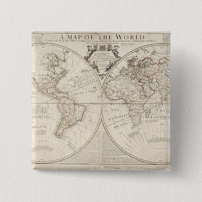 A Map of the World 2 Inch Square Button (Front)