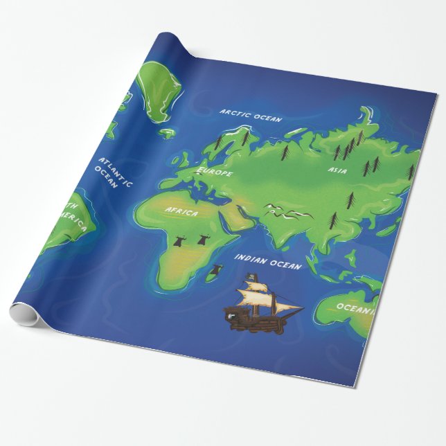 A Map Of the world Wrapping Paper (Unrolled)