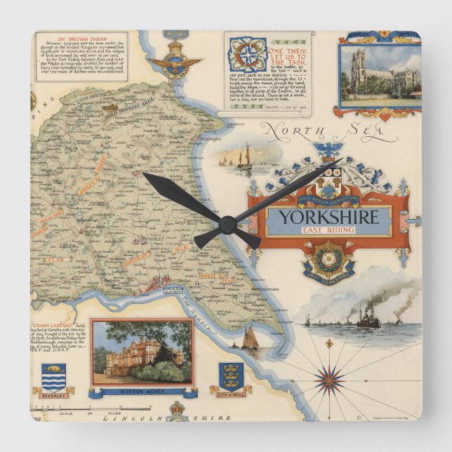 A Map of Yorkshire: East Riding Square Wall Clock (Front)