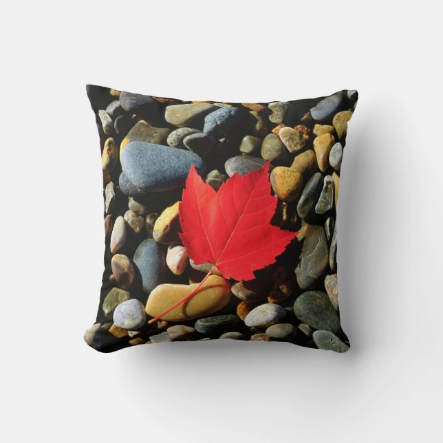 A Maple leaf on a Rock Background Throw Pillow (Front)