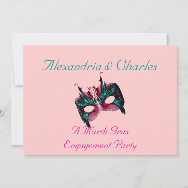 "A Mardi Gras Engagement Party" - Turquoise/Pink Invitation (Front)