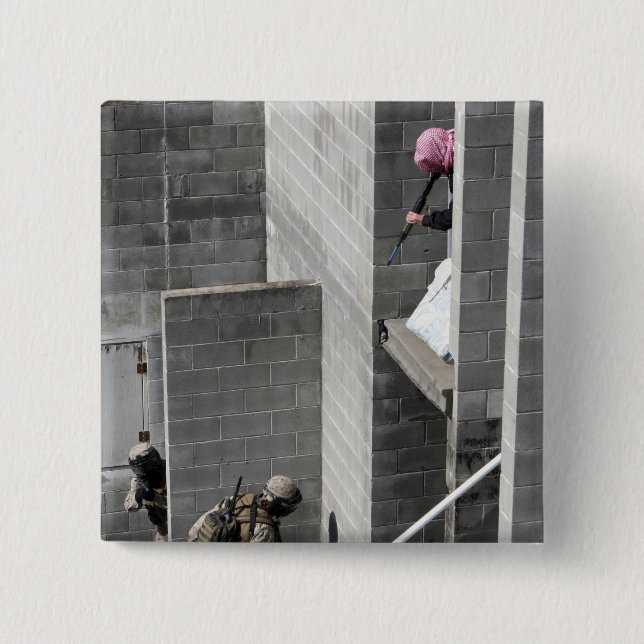 A Marine and role-playing enemy aggressor 2 Inch Square Button (Front)