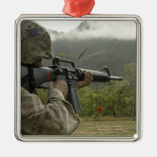 A Marine conducts drills Metal Ornament (Front)