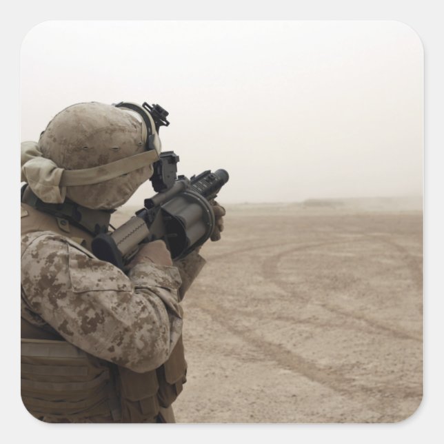 A Marine fires the M-32 Square Sticker (Front)
