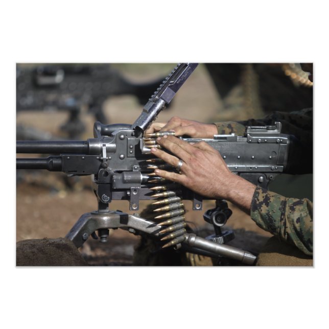 A Marine loads a M-240G machine gun Photo Print (Front)
