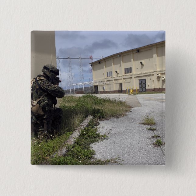 A Marine posts security 2 Inch Square Button (Front)