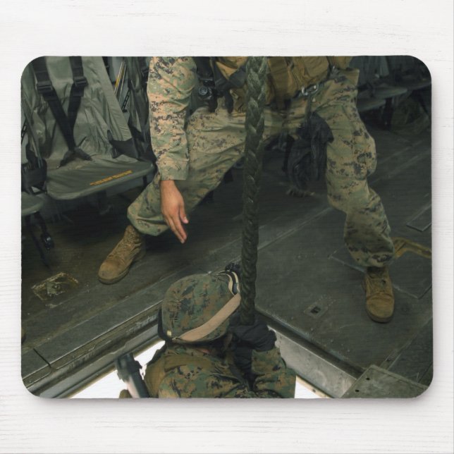 A Marine sends a fellow Marine down the hell ho Mouse Pad (Front)