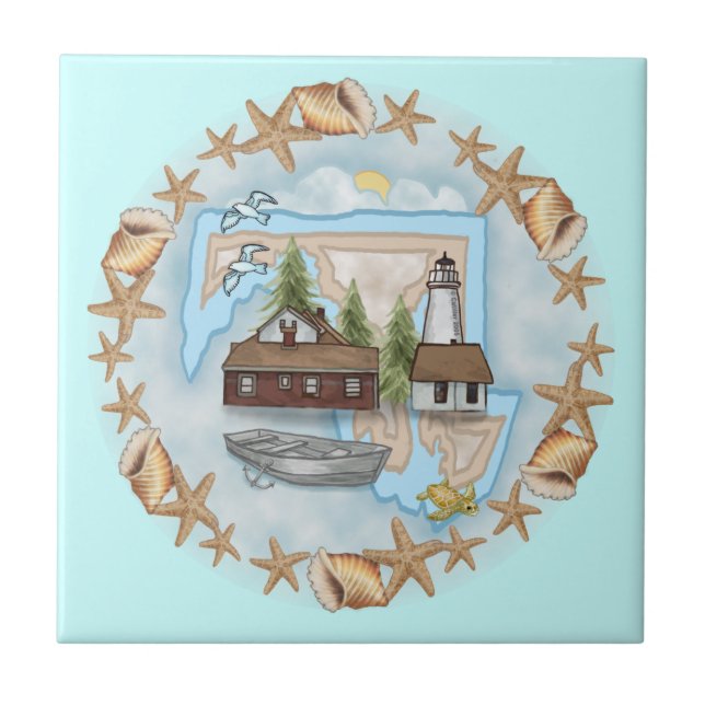 A Maryland Shells Lighthouse Ceramic Tile (Front)
