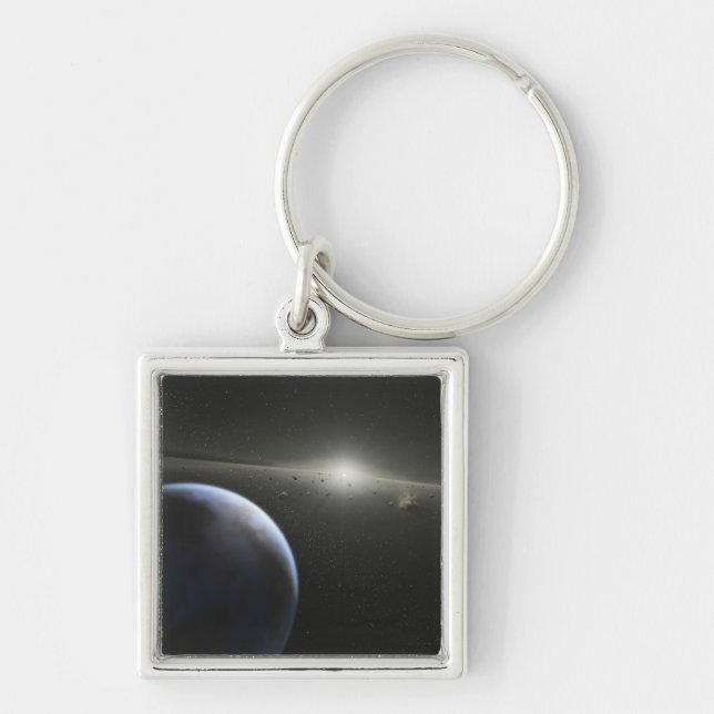 A massive asteroid belt in orbit around a star keychain (Front)