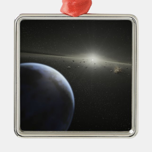 A massive asteroid belt in orbit around a star metal ornament (Front)