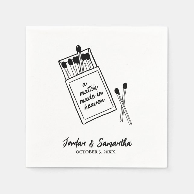 A Match Made in Heaven Black Personalized Wedding Napkin (Front)