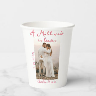 A match made in heaven photo wedding pink name sim paper cups