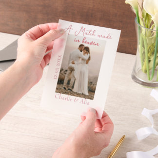 A match made in heaven photo wedding pink name sim vellum invitations