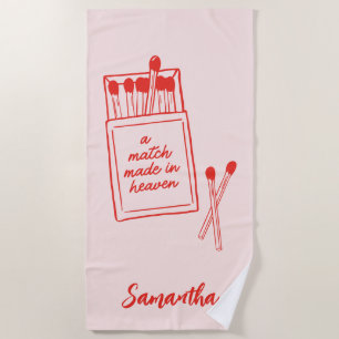 A Match Made in Heaven Pink & Red Personalized Beach Towel