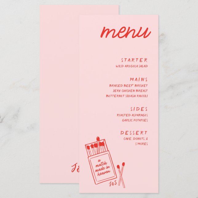A Match Made in Heaven Pink Wedding Dinner Menu (Front/Back)
