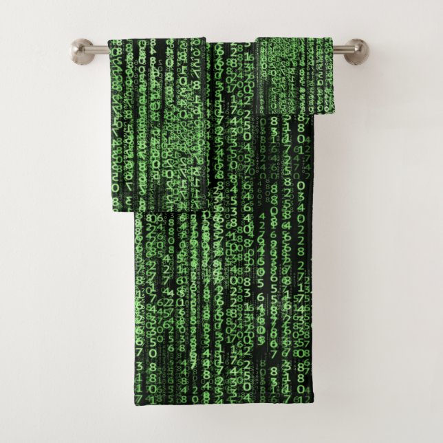 A Matrix Computer Code Green Black Bath Towel Set (Insitu)
