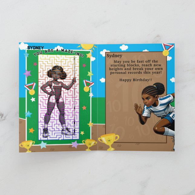 A-Maze-ing Black Girls Track Star Happy Birthday Card (Inside)