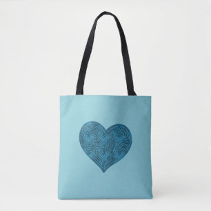 A-MAZE-ING HEART (TEAL) TOTE BAG