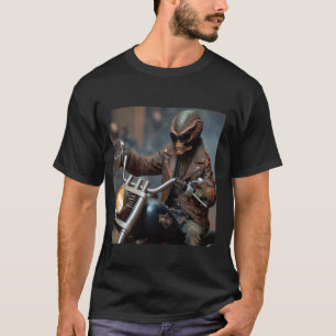 A mean freaky looking alien monster riding a motor T-Shirt