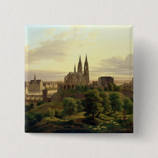 A Medieval Town in 1830, 1830 2 Inch Square Button (Front)