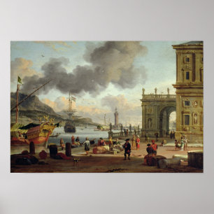 A Mediterranean Harbour Scene Poster