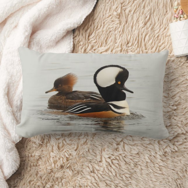A Meeting of Hooded Merganser Ducks at the Pond Lumbar Pillow (Blanket)