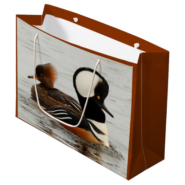 A Meeting of Hooded Mergansers Large Gift Bag (Front Angled)