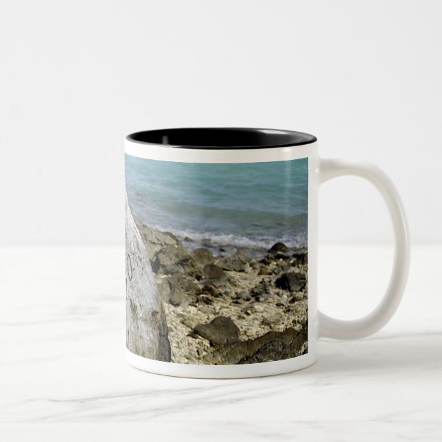A memorial to prisoners of war on Wake Island Two-Tone Coffee Mug (Right)